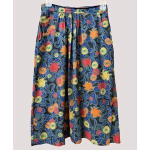 Vintage 1980s Midi Skirt‎ Floral Pattern Size 7/8, Small Flowy Boho